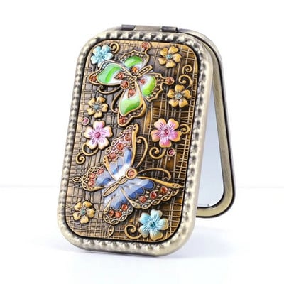 Retro makiažo veidrodis, nešiojamasis vintage povas, kosmetinis sulankstomas veidrodis, tuščiaviduris metalinis kompaktiškas kišeninis veidrodis kelionės