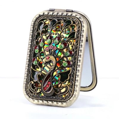 Retro makiažo veidrodis, nešiojamasis vintage povas, kosmetinis sulankstomas veidrodis, tuščiaviduris metalinis kompaktiškas kišeninis veidrodis kelionės