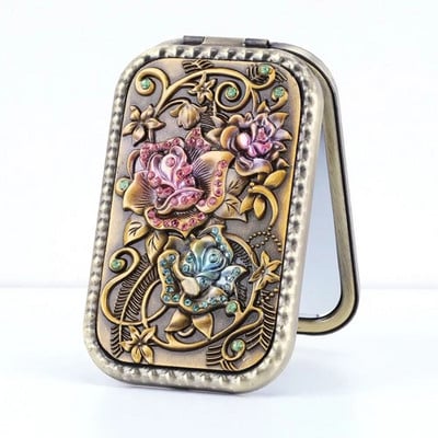 Retro makiažo veidrodis, nešiojamasis vintage povas, kosmetinis sulankstomas veidrodis, tuščiaviduris metalinis kompaktiškas kišeninis veidrodis kelionės