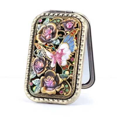 Retro makiažo veidrodis, nešiojamasis vintage povas, kosmetinis sulankstomas veidrodis, tuščiaviduris metalinis kompaktiškas kišeninis veidrodis kelionės