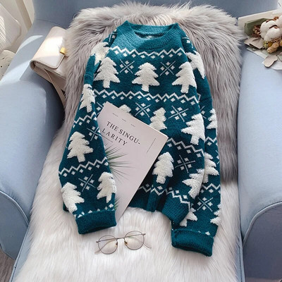 EBAIHUI Χριστουγεννιάτικο δέντρο πουλόβερ Crew Neck Woman πλεκτά πουλόβερ Vintage Loose Jumper Festival Μακρυμάνικα μπλουζάκια Γυναικεία πουλόβερ