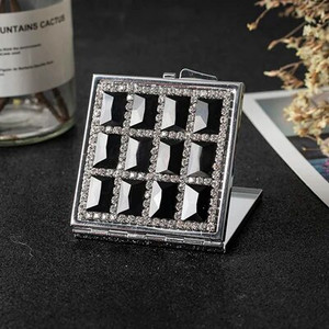 Mini kabatas kosmētikas spogulis, no divām pusēm salokāms kompakts spoguļa grims, 8 krāsu kristāla vairumtirdzniecība ballītes, dāvanas, suvenīri