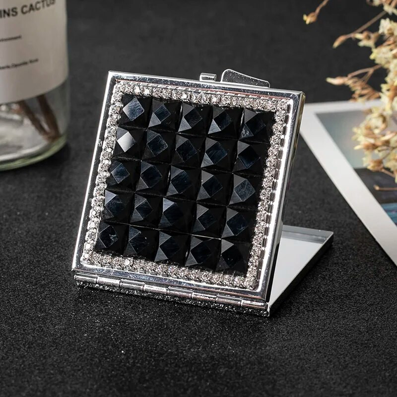 Mini kabatas kosmētikas spogulis, no divām pusēm salokāms kompakts spoguļa grims, 8 krāsu kristāla vairumtirdzniecība ballītes, dāvanas, suvenīri