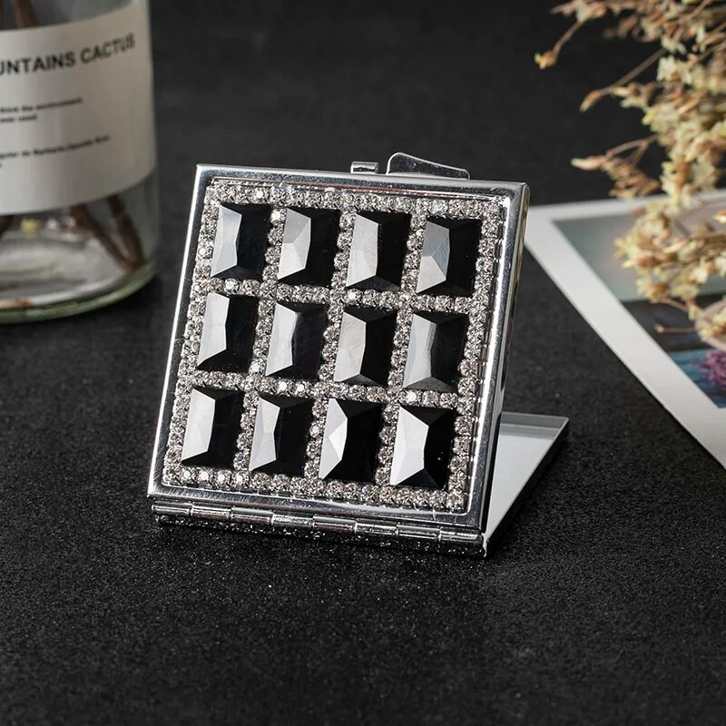 Mini kabatas kosmētikas spogulis, no divām pusēm salokāms kompakts spoguļa grims, 8 krāsu kristāla vairumtirdzniecība ballītes, dāvanas, suvenīri