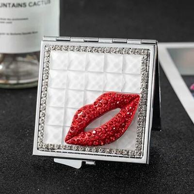 Mini Pocket kozmetikai sminktükör, 2 oldalra összehajtható, kézi kompakt tükör smink vörös ajak, nagykereskedelmi party szívességek Ajándékok Emléktárgyak