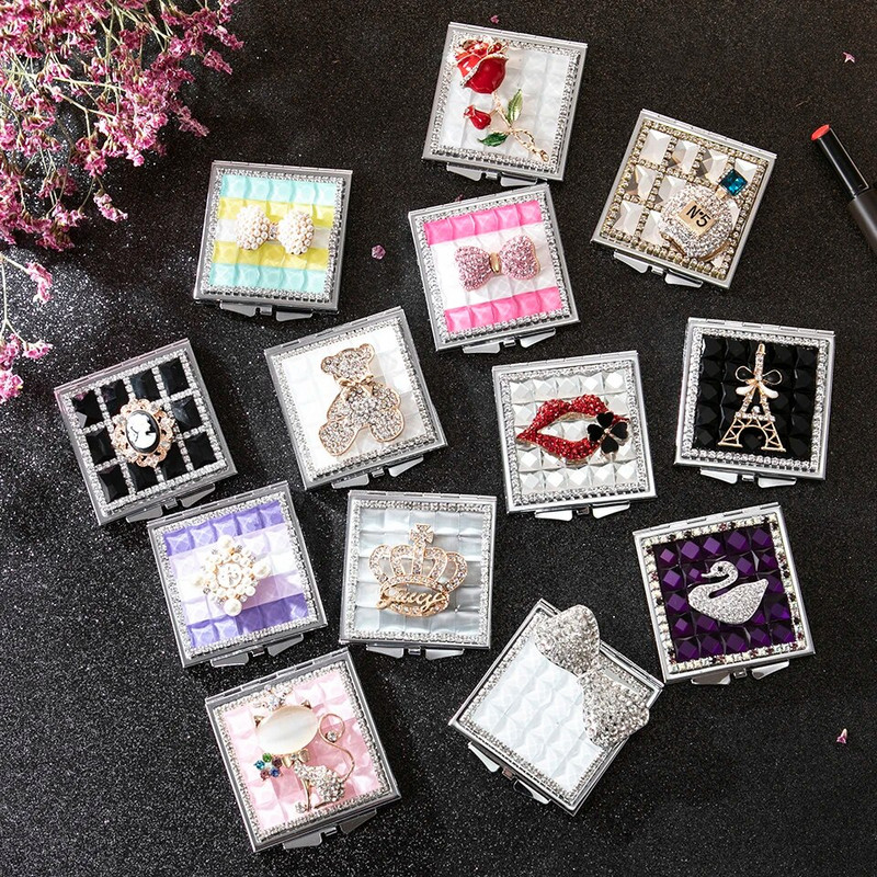 Mini Pocket kozmetikai sminktükör, 2-arcú, összehajtható kompakt tükör smink, virágos szív csípős ajak, nagykereskedelmi party-ajándékok