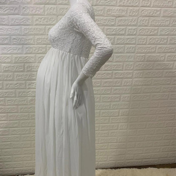 Φόρεμα εγκυμοσύνης Μακρυμάνικο δαντέλα συνονθύλευμα Έγκυος Σέξι Φαρδιά Φόρεμα ουράς Φόρεμα για έγκυο