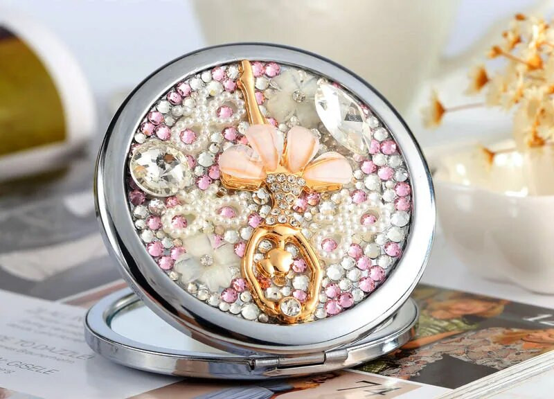 Mini Pocket Beauty kosmētiskais grims rokas spogulis, eleganta kristāla baleta meitene, Ziemassvētku dāvanas, salokāms palielināms spogulis