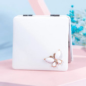 Mini Pocket Cosmetic Beauty sminktükör, 2-arcú PU bőr hordozható nagyító, összecsukható kompakt tükör, pillangós buli