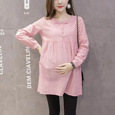 Πουκάμισα για έγκυες γυναίκες Φιόγκος Άνοιξη Χαλαρά άνετα Μπλούζες εγκυμοσύνης Μόδα Ριγέ ρούχα εγκυμοσύνης Casual πουκάμισο