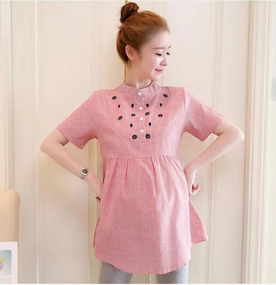 Πουκάμισα για έγκυες γυναίκες Φιόγκος Άνοιξη Χαλαρά άνετα Μπλούζες εγκυμοσύνης Μόδα Ριγέ ρούχα εγκυμοσύνης Casual πουκάμισο