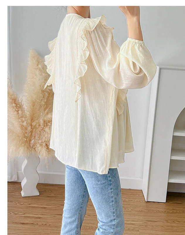 2023 Proljeće Jesen Odjeća za trudnice Korejski stil Dugi rukavi Nabori Patchwork Šifonske košulje za trudnice Široke bluze Slatke