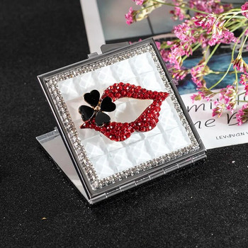 Fashion Mini Pocket Καθρέφτης καλλυντικού μακιγιάζ, 2 Πλαϊνές Πτυσσόμενος συμπαγής καθρέφτης ομορφιάς μακιγιάζ Κόκκινο χείλος, Δώρα χονδρικής για πάρτι