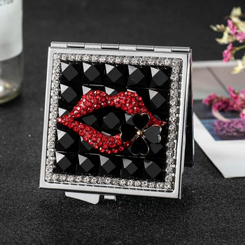 Модно мини джобно козметично огледало за грим, 2-странно сгъваемо компактно огледало за красота грим Червена устна, подаръци на едро за парти сувенири