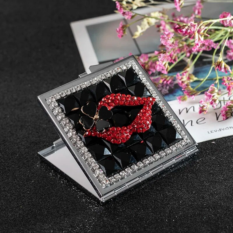 Modno mini džepno kozmetičko ogledalo za šminkanje, dvostrano sklopivo kompaktno kozmetičko ogledalo za šminkanje Crvene usne, veleprodajni pokloni za zabave