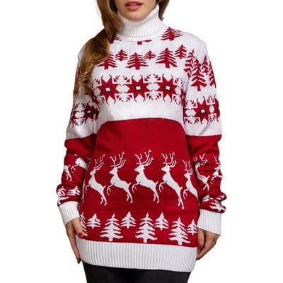 Moteriški megztiniai megztiniai su snaigėmis, gelsvai gelsvai nerti megztiniai Vyriški kalėdiniai vėžliai, rudens žiemos šilti džemperiai