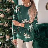 Női alap kötöttáru pulóver hosszú ujjú hópehely mintás horgolt pulóverek alkalmi karácsonyi őszi téli meleg kötött pulóverek