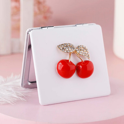 Mini Pocket Cosmetic Beauty καθρέφτης μακιγιάζ, Δερμάτινο PU 2 προσώπων Φορητός μεγεθυντικός αναδιπλούμενος συμπαγής καθρέφτης Cherry Party Favors