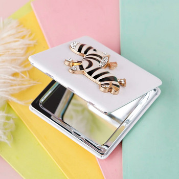 Мини джобно козметично козметично огледало за грим, 2-лицево PU кожено преносимо увеличително сгъваемо компактно огледало Zebra Party Favors подаръци