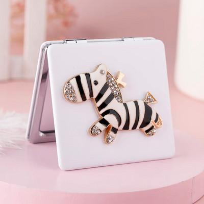 Mini Pocket Cosmetic Beauty aplauzuma spogulis, 2 seju PU ādas pārnēsājams palielināms salokāms kompakts spogulis Zebra Party dod priekšroku dāvanām