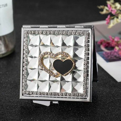 Mini Pocket Kosmētiskais kosmētikas spogulis, Divpusēji salokāms ar roku kompakts spogulis grims Sirds, Vairumtirdzniecība ballīšu dāvanas, suvenīri