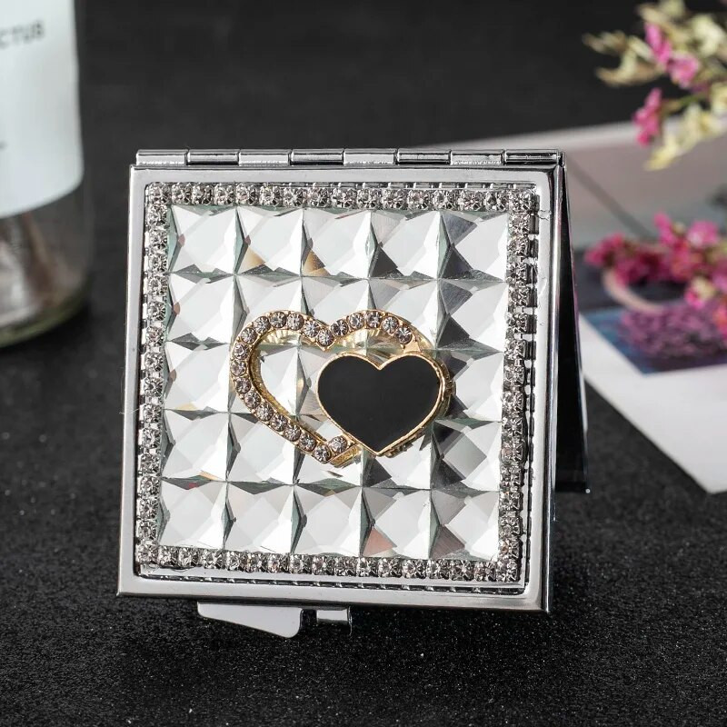 Mini Pocket Kosmētiskais kosmētikas spogulis, Divpusēji salokāms ar roku kompakts spogulis grims Sirds, Vairumtirdzniecība ballīšu dāvanas, suvenīri