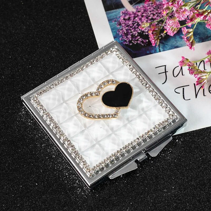 Mini Pocket Kosmētiskais kosmētikas spogulis, Divpusēji salokāms ar roku kompakts spogulis grims Sirds, Vairumtirdzniecība ballīšu dāvanas, suvenīri