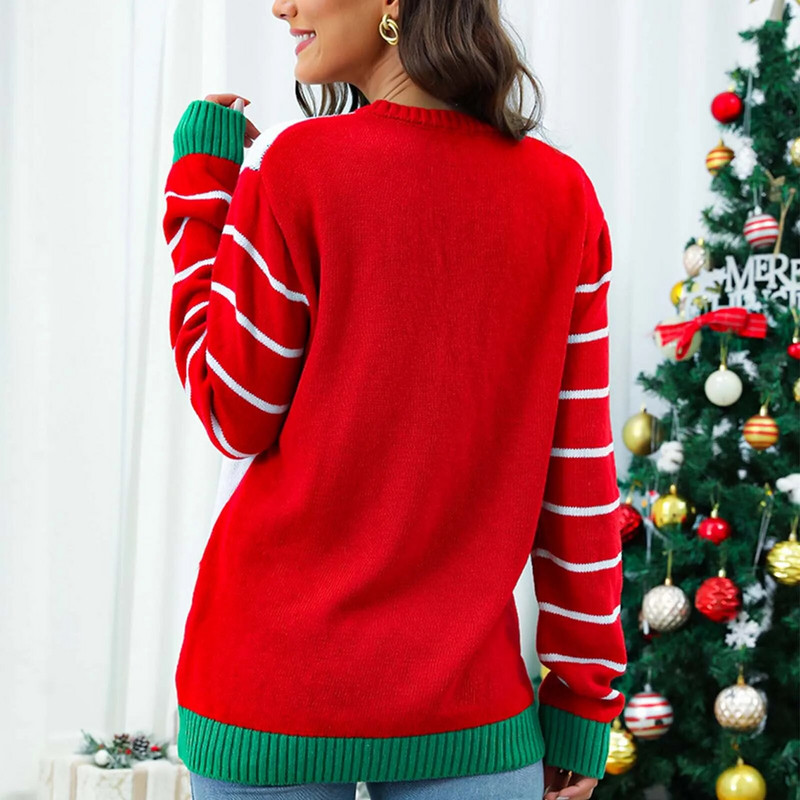 Novi pulover za 2023. Ženski božićni pleteni predmeti s printom crtića Gornji dijelovi Jesen Zima Puloveri s O-izrezom i dugim rukavima Božićni džemperi