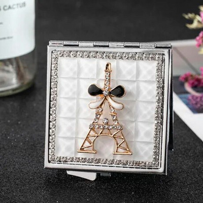 Mini kabatas kosmētikas spogulis, no abām pusēm salokāms, ar roku kompakts skaistumkopšanas spogulis Eifeļa tornis, vairumtirdzniecības ballīšu dāvanas