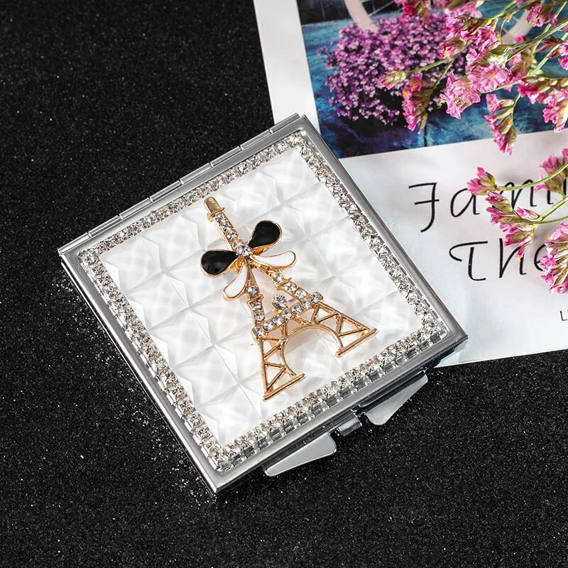 Mini kabatas kosmētikas spogulis, no abām pusēm salokāms, ar roku kompakts skaistumkopšanas spogulis Eifeļa tornis, vairumtirdzniecības ballīšu dāvanas