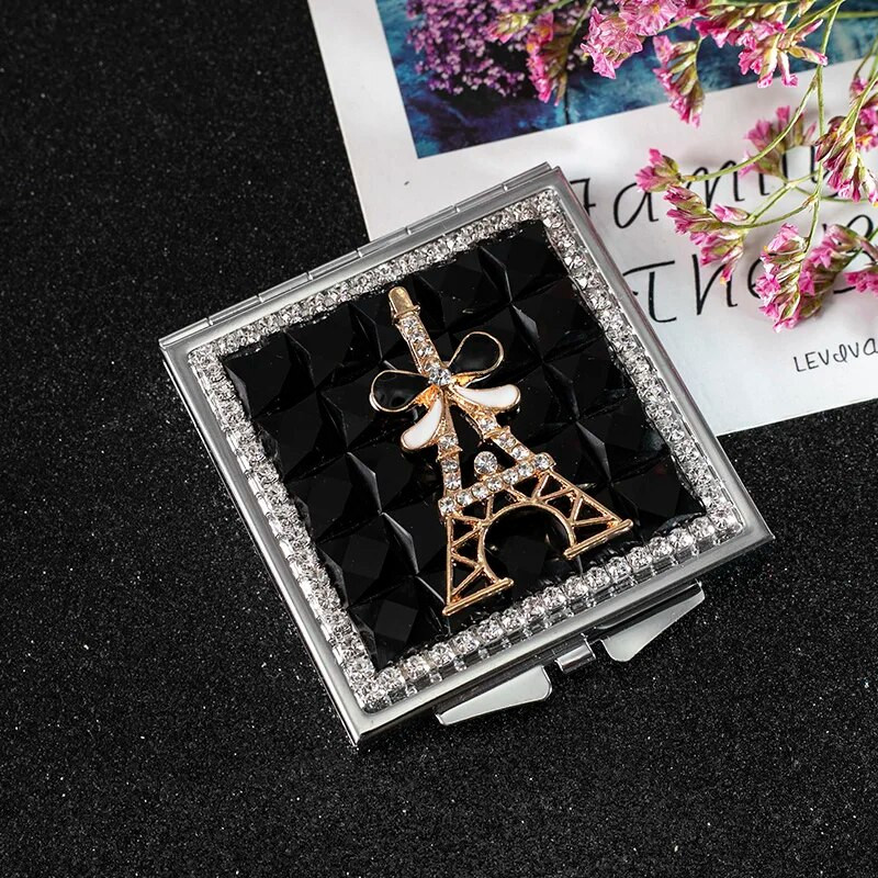 Mini kabatas kosmētikas spogulis, no abām pusēm salokāms, ar roku kompakts skaistumkopšanas spogulis Eifeļa tornis, vairumtirdzniecības ballīšu dāvanas