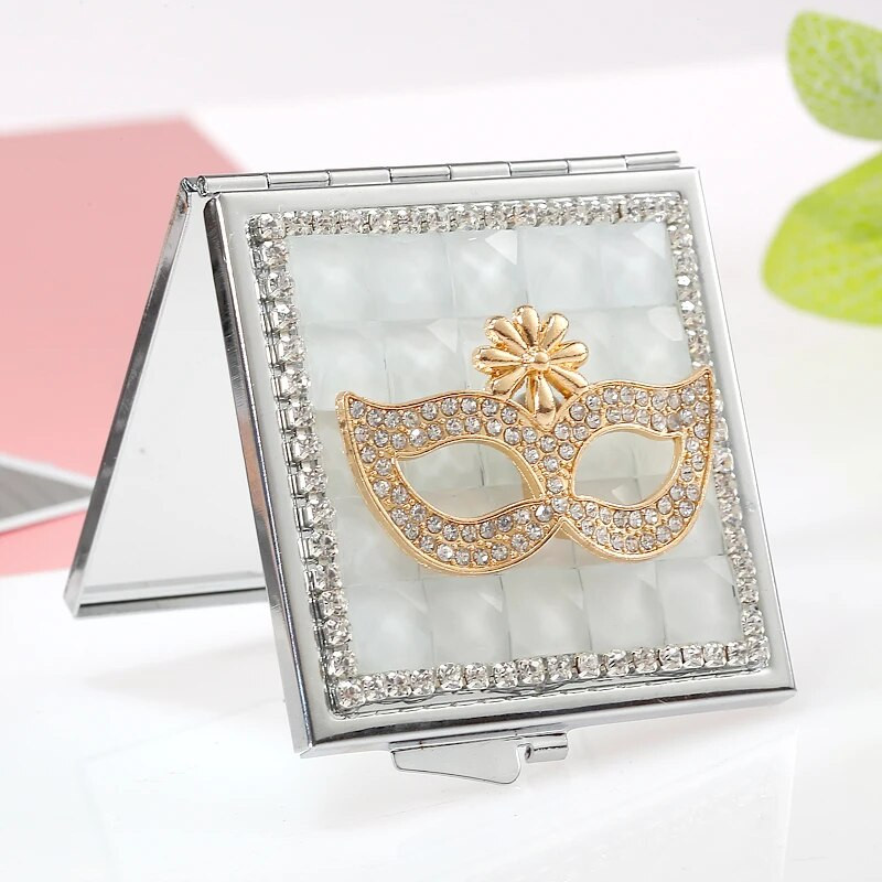 Mini Pocket Kosmētiskais kosmētikas spogulis, No abām pusēm salokāms mazs, kompakts rokas spoguļa grima maska, seksīga maska, vairumtirdzniecības ballīšu dāvanas