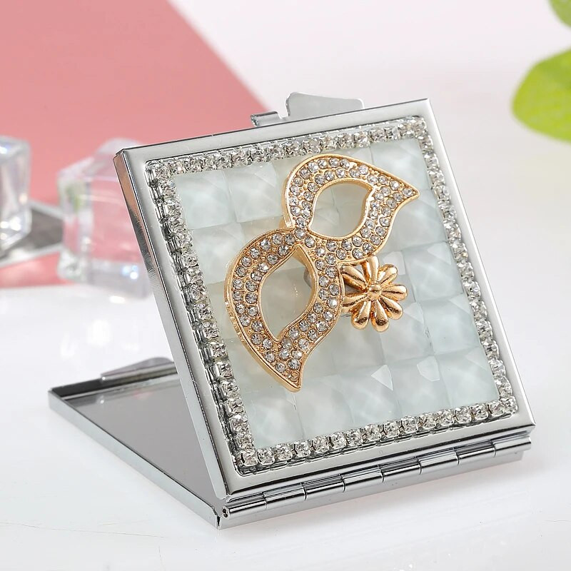 Mini Pocket Kosmētiskais kosmētikas spogulis, No abām pusēm salokāms mazs, kompakts rokas spoguļa grima maska, seksīga maska, vairumtirdzniecības ballīšu dāvanas