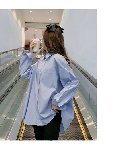 Proljetne majice za trudnice 2023. Modne bluze za trudnice s dugim rukavima i ovratnikom s vezom Odjeća za trudnice veće veličine