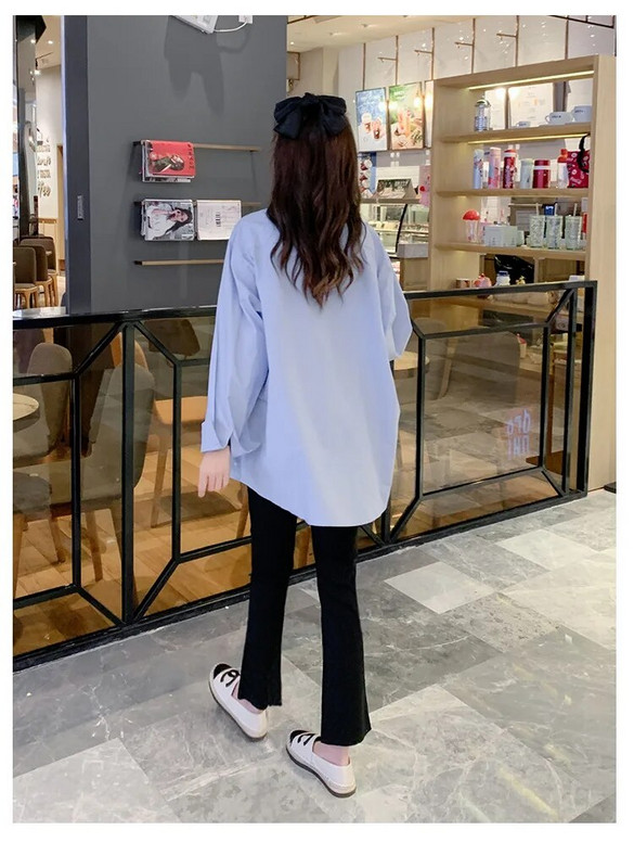 Proljetne majice za trudnice 2023. Modne bluze za trudnice s dugim rukavima i ovratnikom s vezom Odjeća za trudnice veće veličine