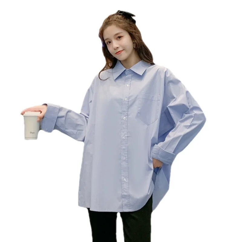 Proljetne majice za trudnice 2023. Modne bluze za trudnice s dugim rukavima i ovratnikom s vezom Odjeća za trudnice veće veličine