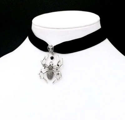 Паяк Choker Черно кадифе Choker Готически бижута Паяжина Колие