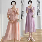 Ljetna haljina kratkih rukava za trudnice Odjeća za trudnice s kragnom za lutke za trudnice Elegantna trudnička haljina srednje dužine