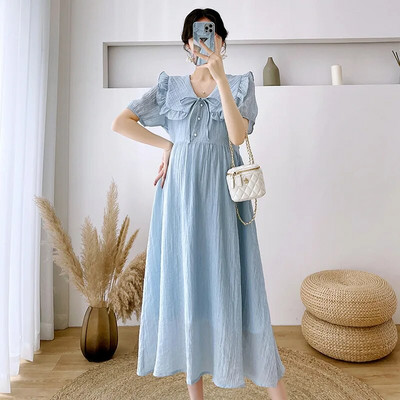 Ljetna haljina kratkih rukava za trudnice Odjeća za trudnice s kragnom za lutke za trudnice Elegantna trudnička haljina srednje dužine