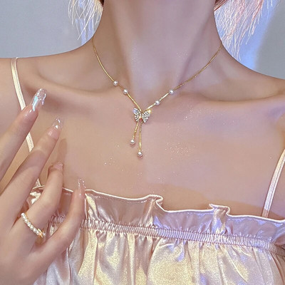 Nova duga ogrlica s leptirima s resicama i biserima za žene Personalizirana modna ogrlica Vjenčani nakit Rođendanski darovi