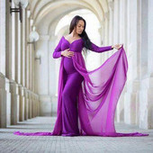 Duga trudnička haljina za fotografije Trudničke haljine od čipke dugih rukava za fotografiranje Trudnička haljina s prorezom za trudnice 2023.