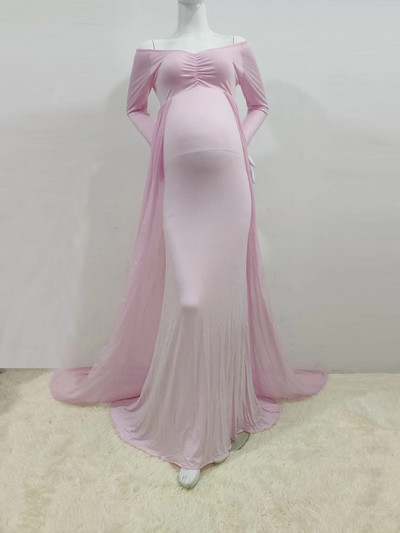 Duga trudnička haljina za fotografije Trudničke haljine od čipke dugih rukava za fotografiranje Trudnička haljina s prorezom za trudnice 2023.