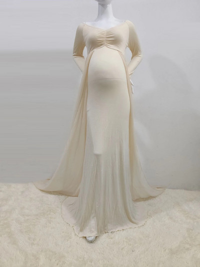 Duga trudnička haljina za fotografije Trudničke haljine od čipke dugih rukava za fotografiranje Trudnička haljina s prorezom za trudnice 2023.