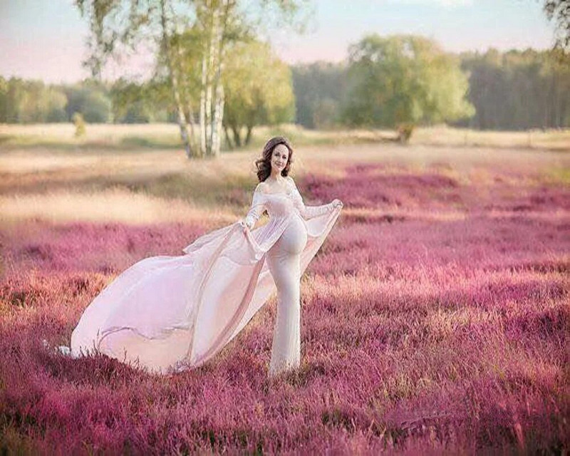 Duga trudnička haljina za fotografije Trudničke haljine od čipke dugih rukava za fotografiranje Trudnička haljina s prorezom za trudnice 2023.