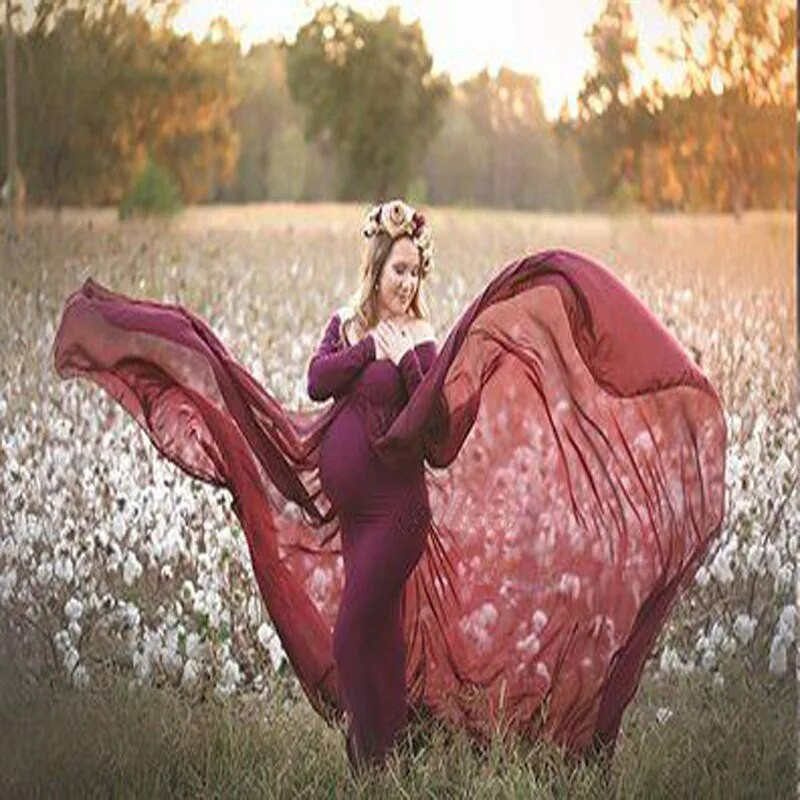 Duga trudnička haljina za fotografije Trudničke haljine od čipke dugih rukava za fotografiranje Trudnička haljina s prorezom za trudnice 2023.