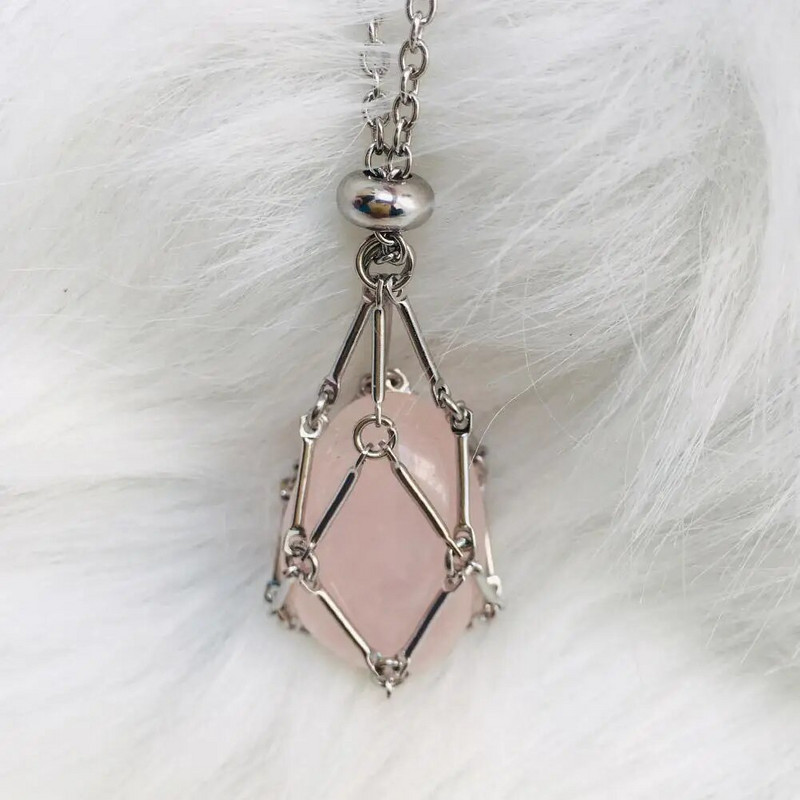 Σχεδίαση από ανοξείδωτο χάλυβα Κρυστάλλινο κολιέ κλουβί Δίχτυ Δίχτυ Μεταλλική Αλυσίδα Πέτρα Συλλεκτική Θήκη Ρυθμιζόμενη Κρεμαστό κόσμημα