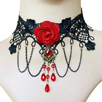 Γυναικεία κοσμήματα αξεσουάρ λαιμόκοψης κορίτσι δαντέλα γοτθικό τσόκερ για γυναίκες Vintage σέξι μόδας βελούδινο τριαντάφυλλο χάντρες λουλούδι
