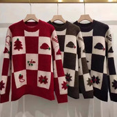 Karirani prsluk sa šahovskom pločom Top za žene Vintage Print Pleteni mini prsluk Ulična Harajuku odjeća Jesen Top Božić