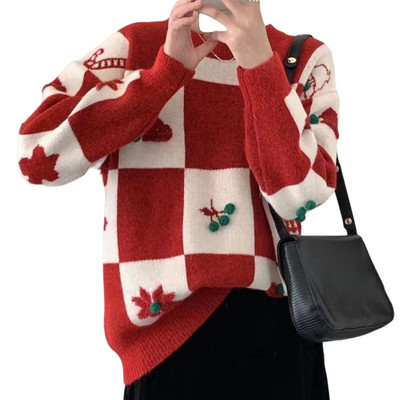 Karirani prsluk sa šahovskom pločom Top za žene Vintage Print Pleteni mini prsluk Ulična Harajuku odjeća Jesen Top Božić