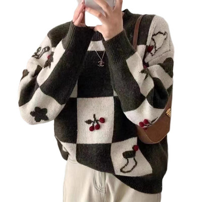 Karirani prsluk sa šahovskom pločom Top za žene Vintage Print Pleteni mini prsluk Ulična Harajuku odjeća Jesen Top Božić